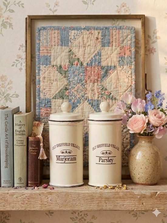Other - Old Sheffield Village Ceramic Herb Canisters - Marjoram & Parsley - Cream